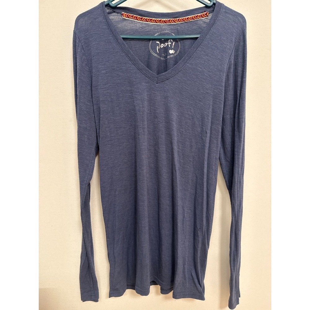 Poof! Womens Large Blue Long Sleeve V-Neck Slub Knit Tee Shirt 121541